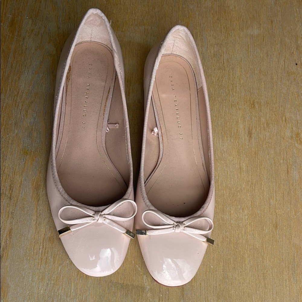 Zara Cream Flats with Bow Detail